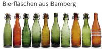 Sammlung mit Prägeflaschen aus Bamberg, oft mit Porzellanköfpen