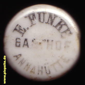 Picture of a ceramic Hutter stopper from: Annahütte, Gasthof Funke,  DE, unbekannt, Germany