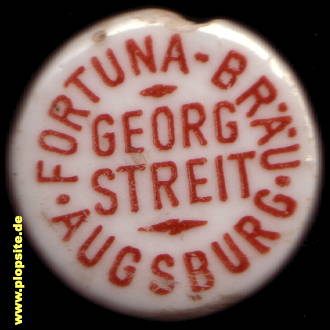 Picture of a ceramic Hutter stopper from: Fortuna Bräu, Georg Streit , Augsburg, Germany