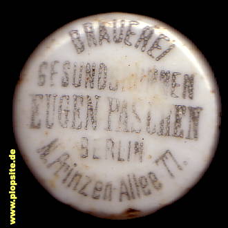 Picture of a ceramic Hutter stopper from: Brauerei Gesundburnnen, Eugen Paschen, Gesundbrunnen, Mitte, Germany