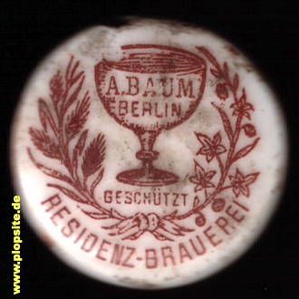 Picture of a ceramic Hutter stopper from: Residenz Brauerei A. Baum, Gesundbrunnen, Mitte, Germany