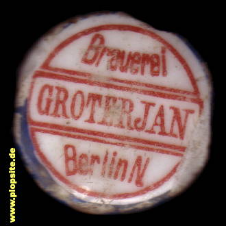 Picture of a ceramic Hutter stopper from: Malzbierbrauerei Groterjan AG, Gesundbrunnen, Mitte, Germany