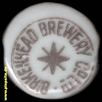 Picture of a ceramic Hutter stopper from: Brewery Co. Ltd., Birkenhead, United Kingdom
