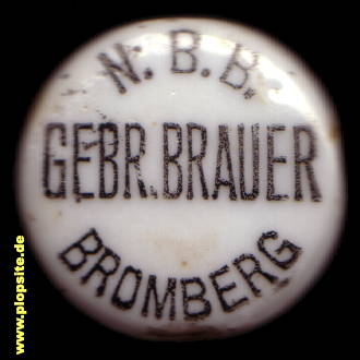 Picture of a ceramic Hutter stopper from: Neue Bromberger Brauerei Gebrüder Brauer, Bromberg, Bydgoszcz, Poland