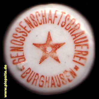 Picture of a ceramic Hutter stopper from: Genossenschaftsbrauerei Burghausen und Umgebung eGmbH, Burghausen / Salzach, Germany