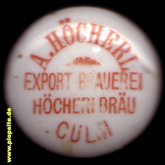 Picture of a ceramic Hutter stopper from: Export-Brauerei und Malzfabrik A. Höcherl, Culm, Kulm, Chełmno, Poland