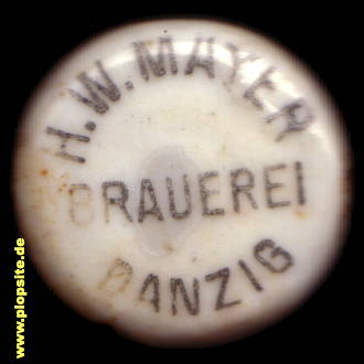 Picture of a ceramic Hutter stopper from: Brauerei H.W. Mayer, Danzig, Gdańsk, Poland