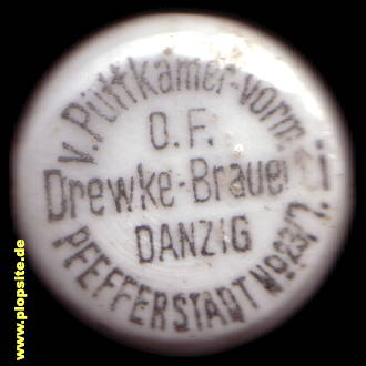 Picture of a ceramic Hutter stopper from: Brauerei von Puttkamer, vormals O.F. Drewke, Pfefferstadt, Danzig, Gdańsk, Poland
