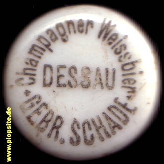 Picture of a ceramic Hutter stopper from: Champagner Weißbier Gebrüder Schade, Dessau, Germany