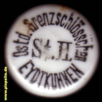 Picture of a ceramic Hutter stopper from: Ostdeutsches Grenzschlößchen Dampfbrauerei AG, Eydtkuhnen, Tschernyschewskoje, Чернышевское, Russia