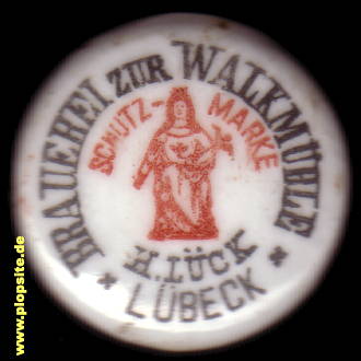 Picture of a ceramic Hutter stopper from: Brauerei zur Walkmühle, H. Lück, Lübeck, Germany
