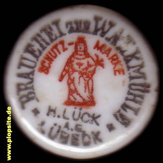 Picture of a ceramic Hutter stopper from: Brauerei zur Walkmühle, H. Lück, Lübeck, Germany