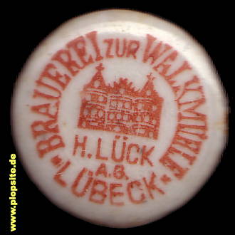 Picture of a ceramic Hutter stopper from: Brauerei zur Walkmühle, H. Lück AG, Lübeck, Germany