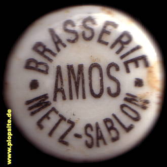 Picture of a ceramic Hutter stopper from: Brasserie Amos S.A., Metz-Sablon, Metz, France