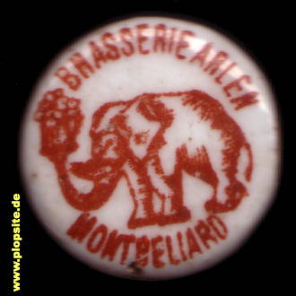 Picture of a ceramic Hutter stopper from: Brasserie de Montbéliard, Louis Arlen & Cie., Montbéliard, Mömpelgard, France