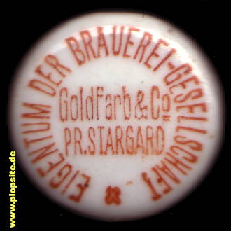 Picture of a ceramic Hutter stopper from: Brauerei Goldfarb & Co, Preußisch Stargard, Starogard Gdański, Poland