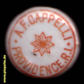 Picture of a ceramic Hutter stopper from: Providence, RI, A. F. Cappelli,  US, unbekannt, USA