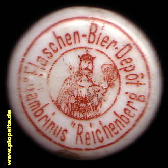 Picture of a ceramic Hutter stopper from: Gambrinus Flaschen Bier Depot, Reichenberg, Liberec, Czech Republic