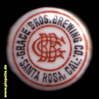 Picture of a ceramic Hutter stopper from: Grace Brothers Brewing Co., Santa Rosa, CA, USA