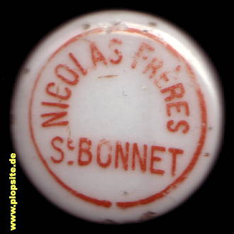 Picture of a ceramic Hutter stopper from: Nicolas Frères, St. Bonnet,  FR, unbekannt, France