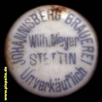 Picture of a ceramic Hutter stopper from: Johannisberg-Brauerei Wilhelm Meyer, Stettin, Szczecin, Poland