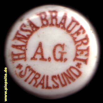 Picture of a ceramic Hutter stopper from: Hansa Brauerei AG, Stralsund, Hansestadt Stralsund, Germany