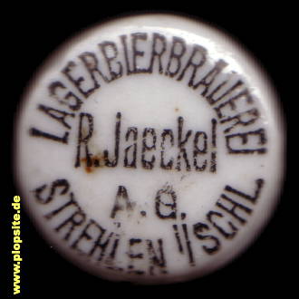 Picture of a ceramic Hutter stopper from: Lagerbierbrauerei Robert Jaeckel AG, Strehlen, Strzelin, Poland