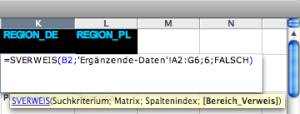 Bildschirmfoto der Excel-Formel SVERWEIS